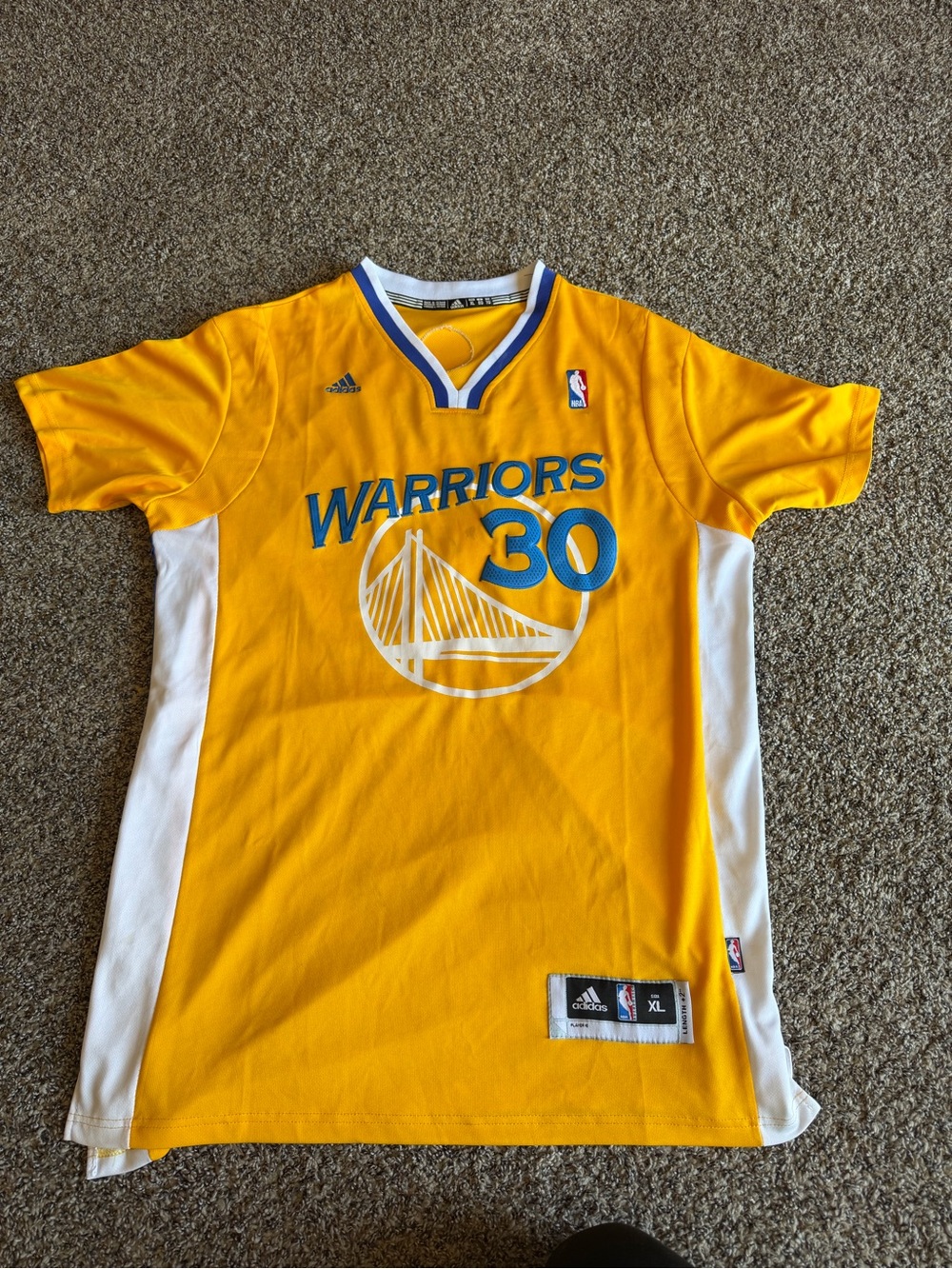 adidas Golden Yellow & White Warriors #30 Jersey
